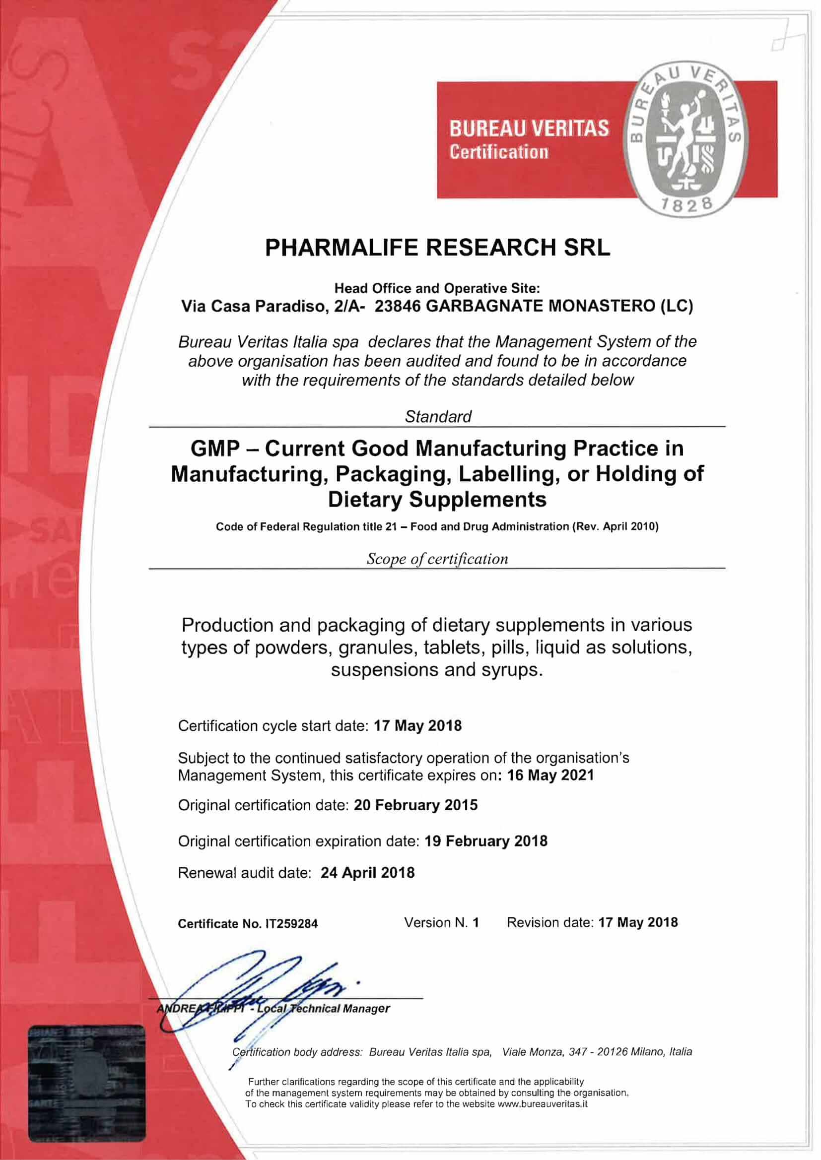 chứng nhận GMP EU của sản phẩm omega Junior
